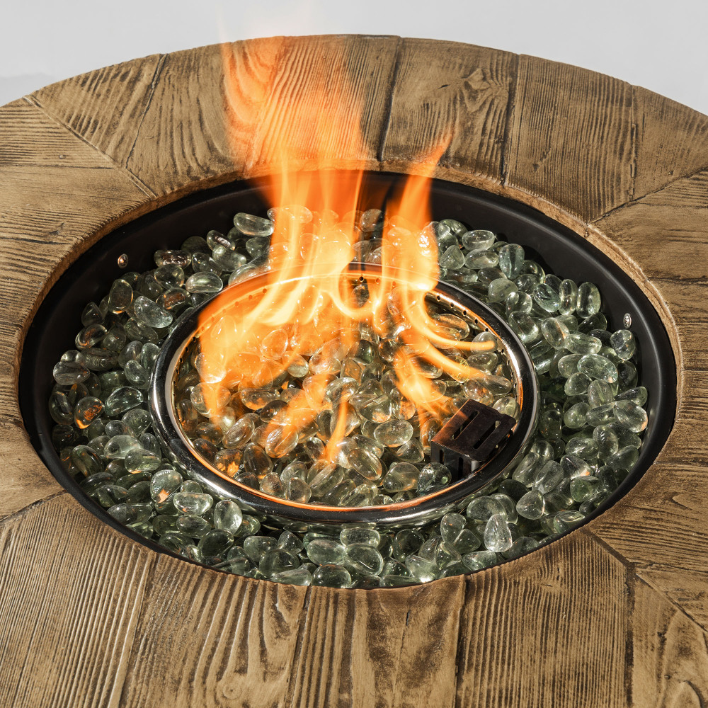 30" Propane Gas Fire Pit Table, 50000 BTU Round Steel Fire Pit with Imitation Wood Grain Finish for Outside Patio Deck Garden Backyard- Black