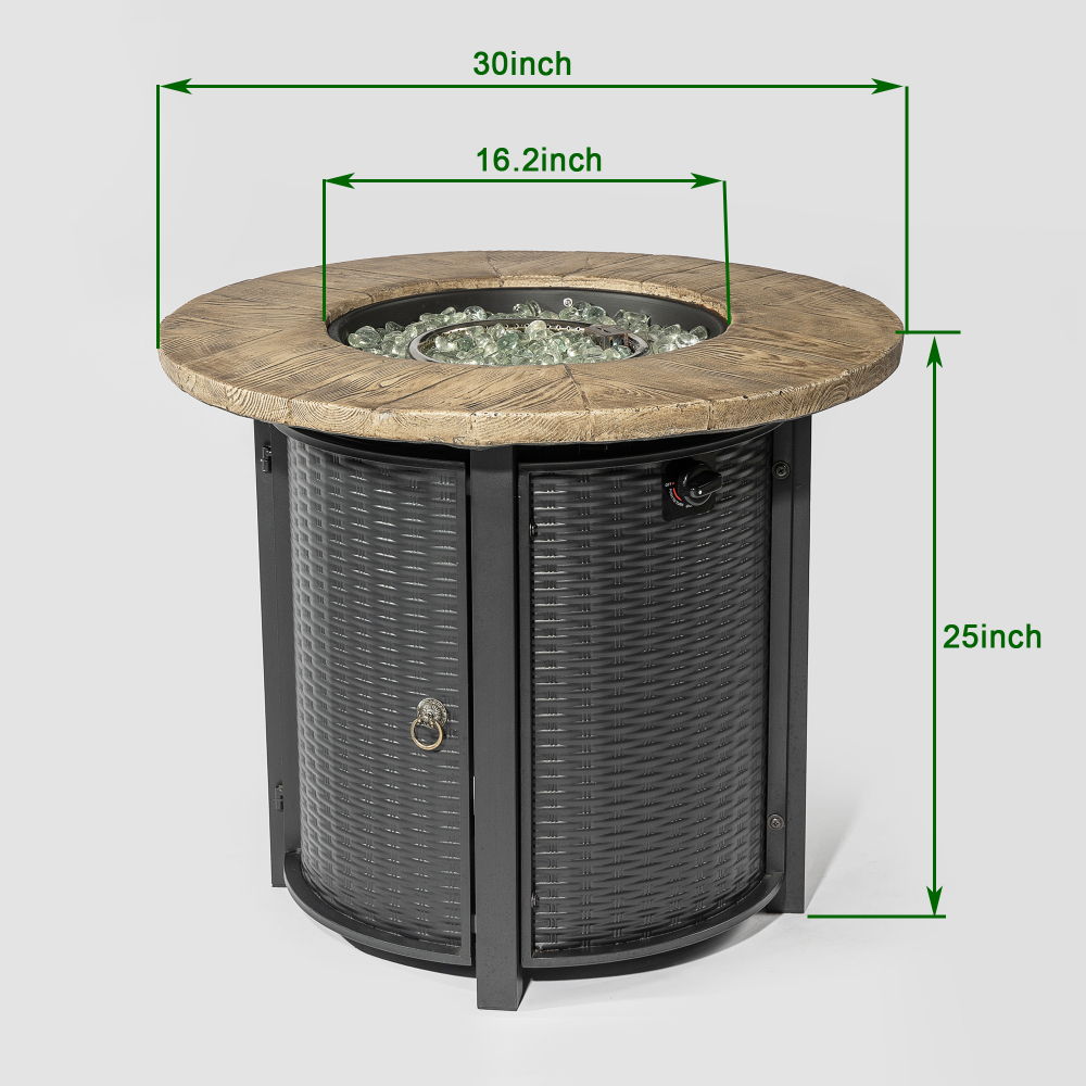 30" Propane Gas Fire Pit Table, 50000 BTU Round Steel Fire Pit with Imitation Wood Grain Finish for Outside Patio Deck Garden Backyard- Black