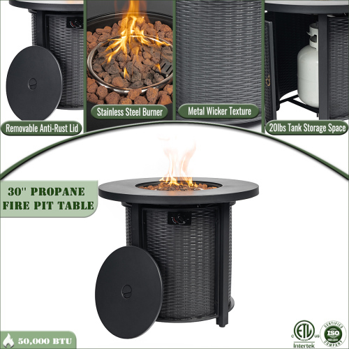 30" Propane Gas Fire Pit Table, 50000 BTU Round Steel Fire Pit for Outside Patio Deck Garden Courtyard-Black