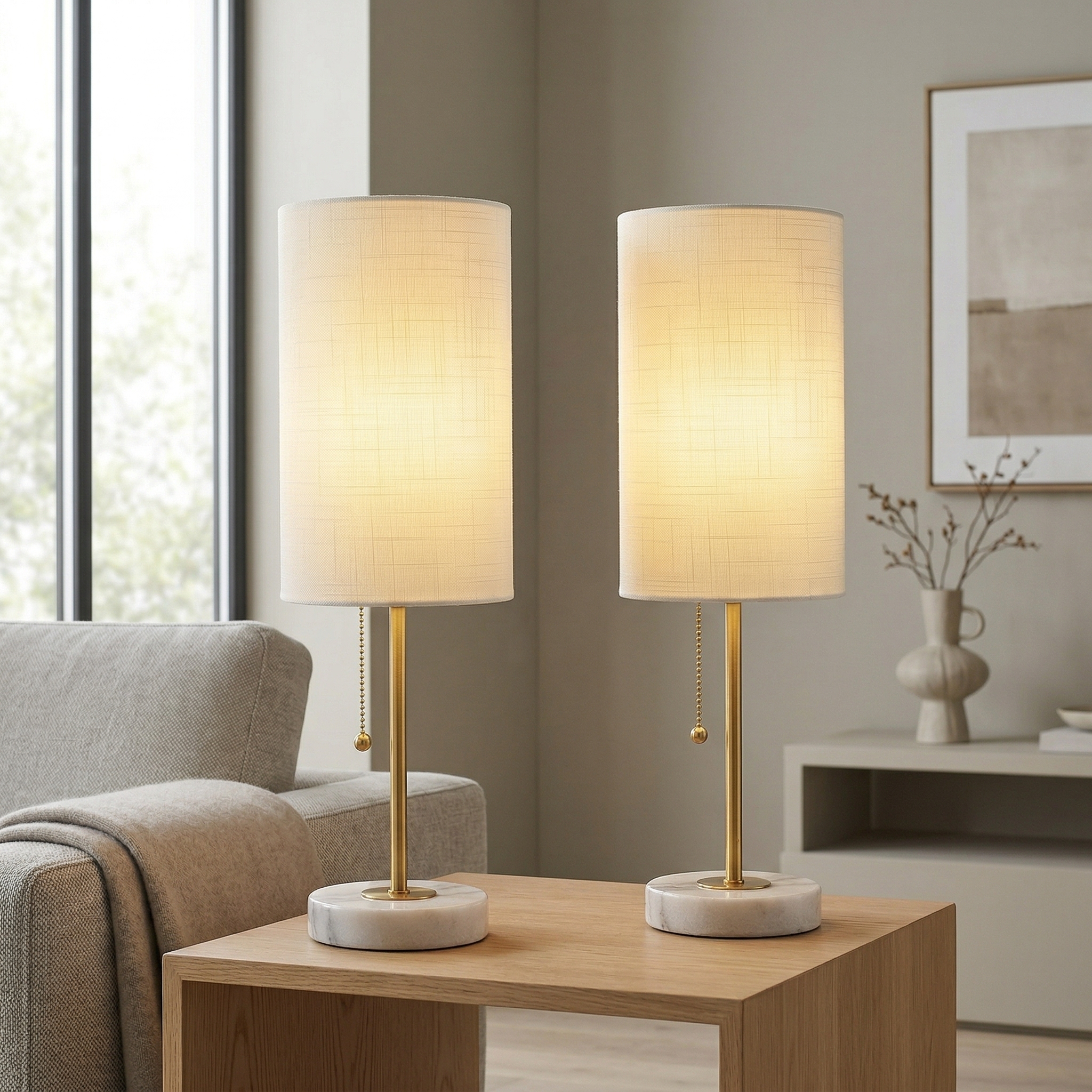 Marble Base Small Table Lamp 19in-2Pack