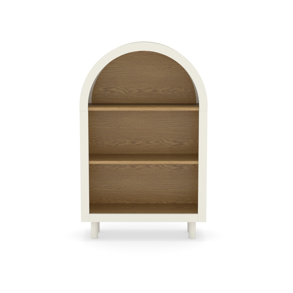 Arched Small Bookcase,Arched Storage Cabinet,Wooden Modern Arched Top Bookshelf with 3 Shelves,White with Woodgrain Shelves, 3-Tier Storage Shelf for Living Room, Bedroom, Entryway