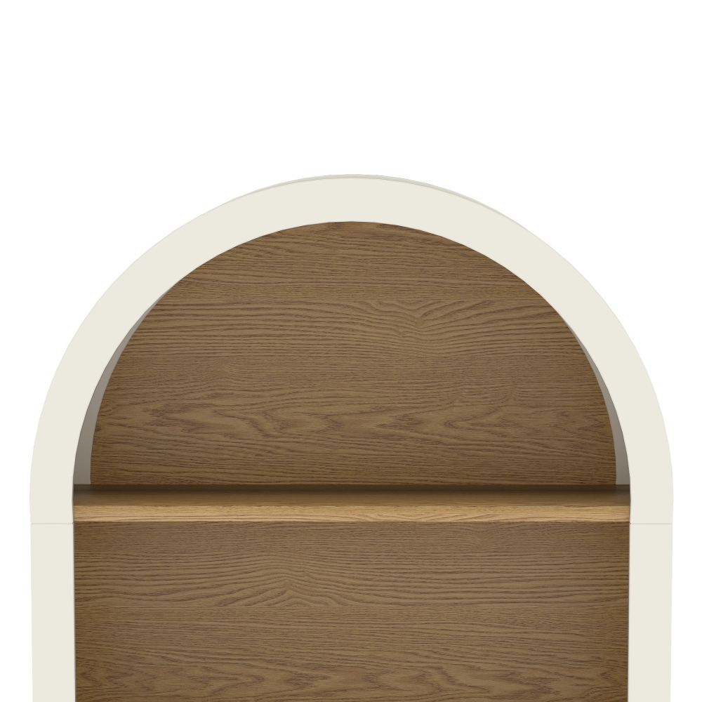 Arched Small Bookcase,Arched Storage Cabinet,Wooden Modern Arched Top Bookshelf with 3 Shelves,White with Woodgrain Shelves, 3-Tier Storage Shelf for Living Room, Bedroom, Entryway