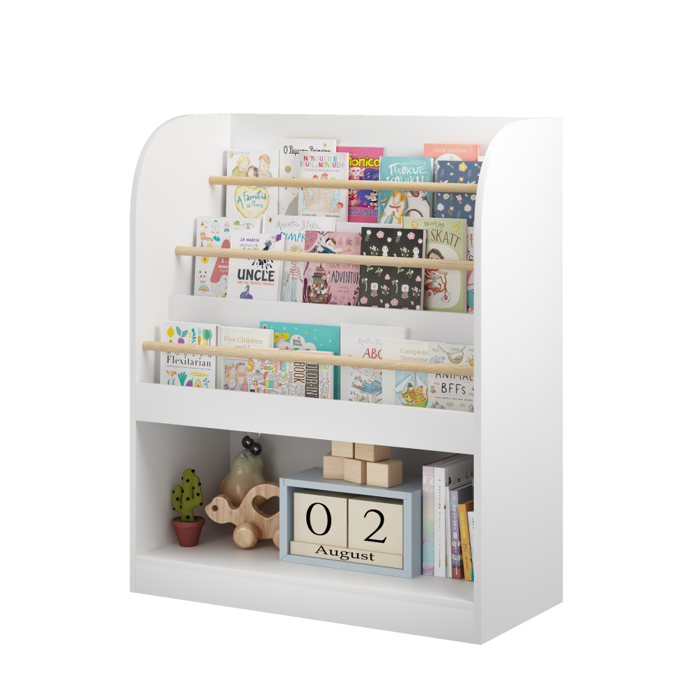 Kids Bookshelf with Open Storage, Front-Facing Children's Bookcase, Multi-Tier Wooden Book Display Shelf for Toddlers, Playroom, Bedroom, or Nursery - White