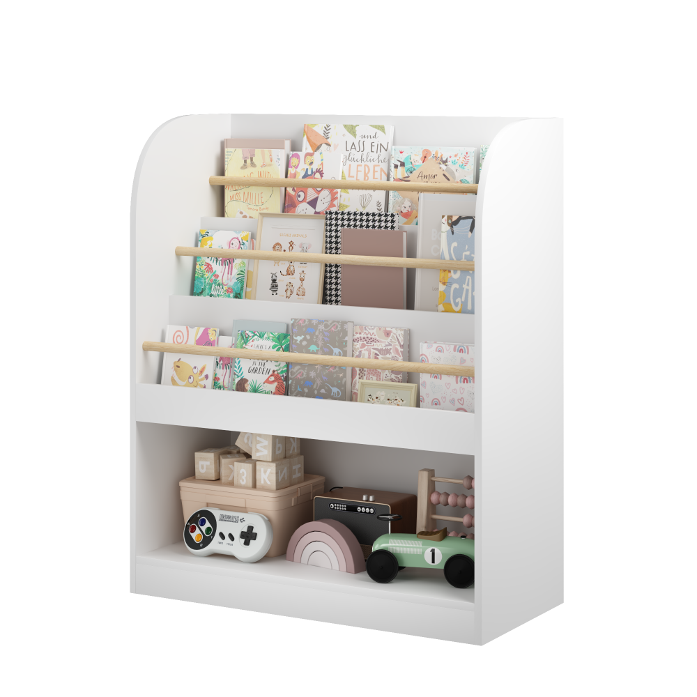 Kids Bookshelf with Open Storage, Front-Facing Children's Bookcase, Multi-Tier Wooden Book Display Shelf for Toddlers, Playroom, Bedroom, or Nursery - White