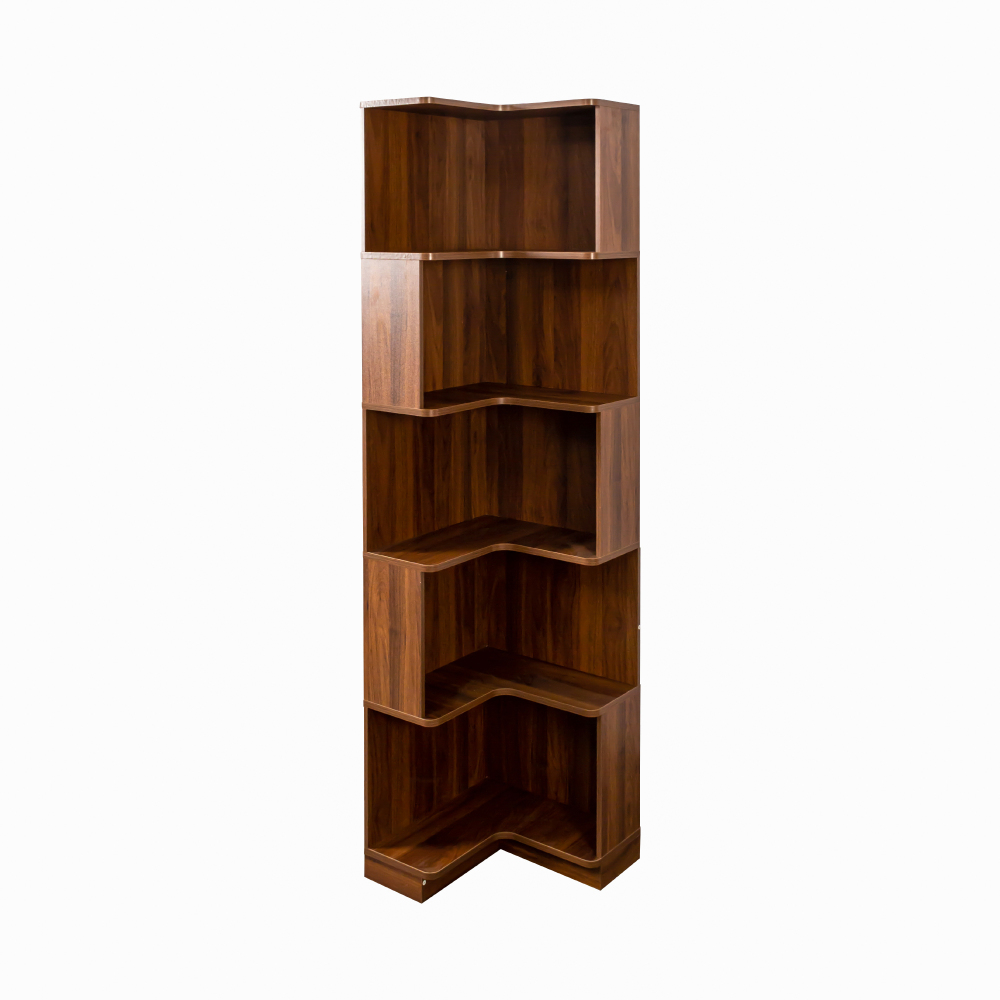 Corner Book Shelf - 5 Tier Corner Bookshelf Bookcase with Baffle, Freestanding L Shaped Display Shelf Stand with led lights for Home Office, Living Room, Bedroom, Kitchen