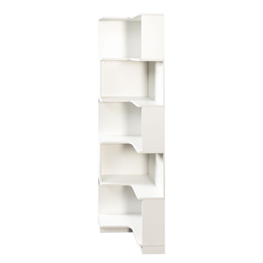 Corner Book Shelf - 5 Tier Corner Bookshelf Bookcase with Baffle, Freestanding L Shaped Display Shelf Stand with led lights for Home Office, Living Room, Bedroom, Kitchen
