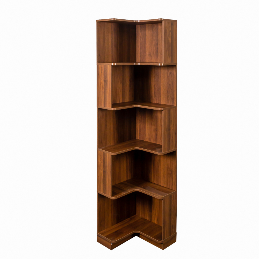 Corner Book Shelf - 5 Tier Corner Bookshelf Bookcase with Baffle, Freestanding L Shaped Display Shelf Stand with led lights for Home Office, Living Room, Bedroom, Kitchen
