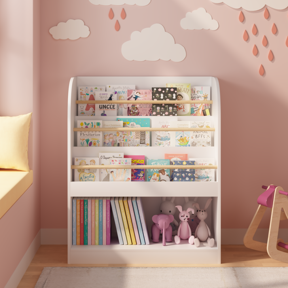Kids Bookshelf with Open Storage, Front-Facing Children's Bookcase, Multi-Tier Wooden Book Display Shelf for Toddlers, Playroom, Bedroom, or Nursery - White