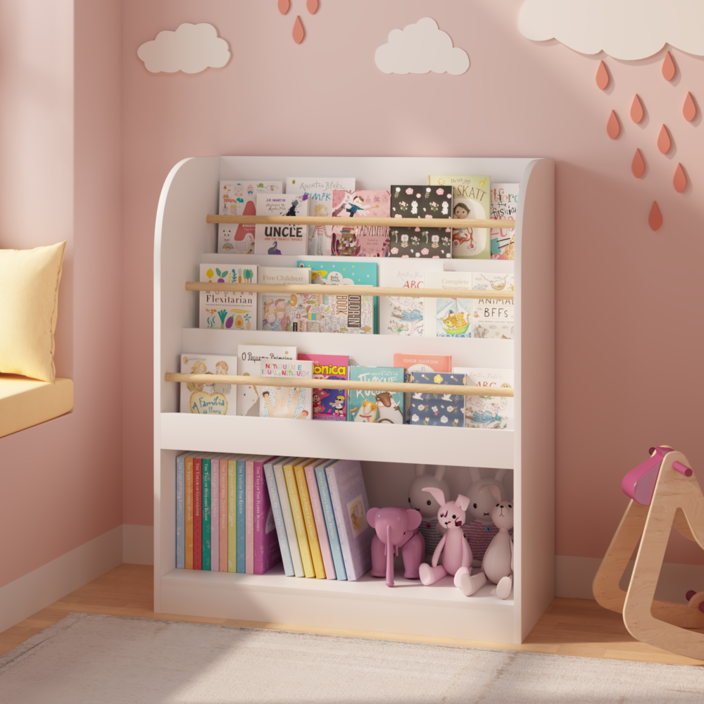 Kids Bookshelf with Open Storage, Front-Facing Children's Bookcase, Multi-Tier Wooden Book Display Shelf for Toddlers, Playroom, Bedroom, or Nursery - White