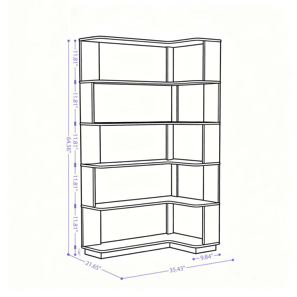 90cm (35.43") extended size Freestanding Corner Bookshelf For Living Room, Bedroom, home office, Wooden Bookcase with anti-drop panel and anti tipping device, Open storage Display cabinet 5 colors