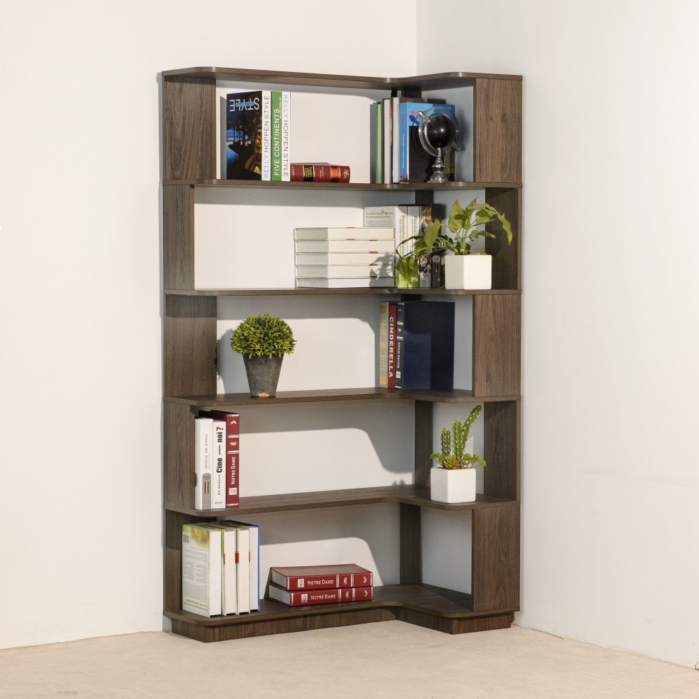 90cm (35.43") extended size Freestanding Corner Bookshelf For Living Room, Bedroom, home office, Wooden Bookcase with anti-drop panel and anti tipping device, Open storage Display cabinet 5 colors
