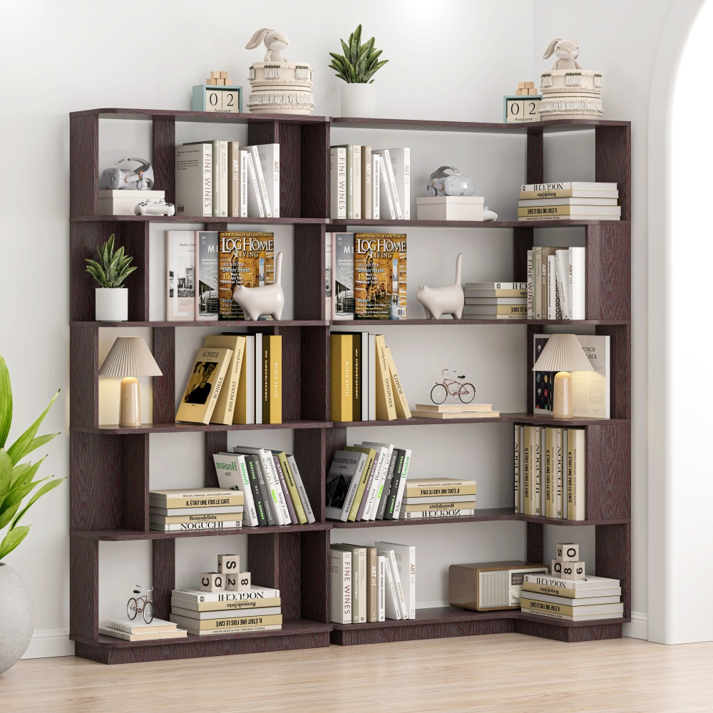 90cm (35.43") extended size Freestanding Corner Bookshelf For Living Room, Bedroom, home office, Wooden Bookcase with anti-drop panel and anti tipping device, Open storage Display cabinet 5 colors