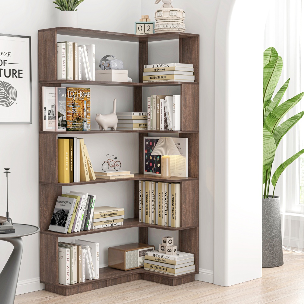 90cm (35.43") extended size Freestanding Corner Bookshelf For Living Room, Bedroom, home office, Wooden Bookcase with anti-drop panel and anti tipping device, Open storage Display cabinet 5 colors