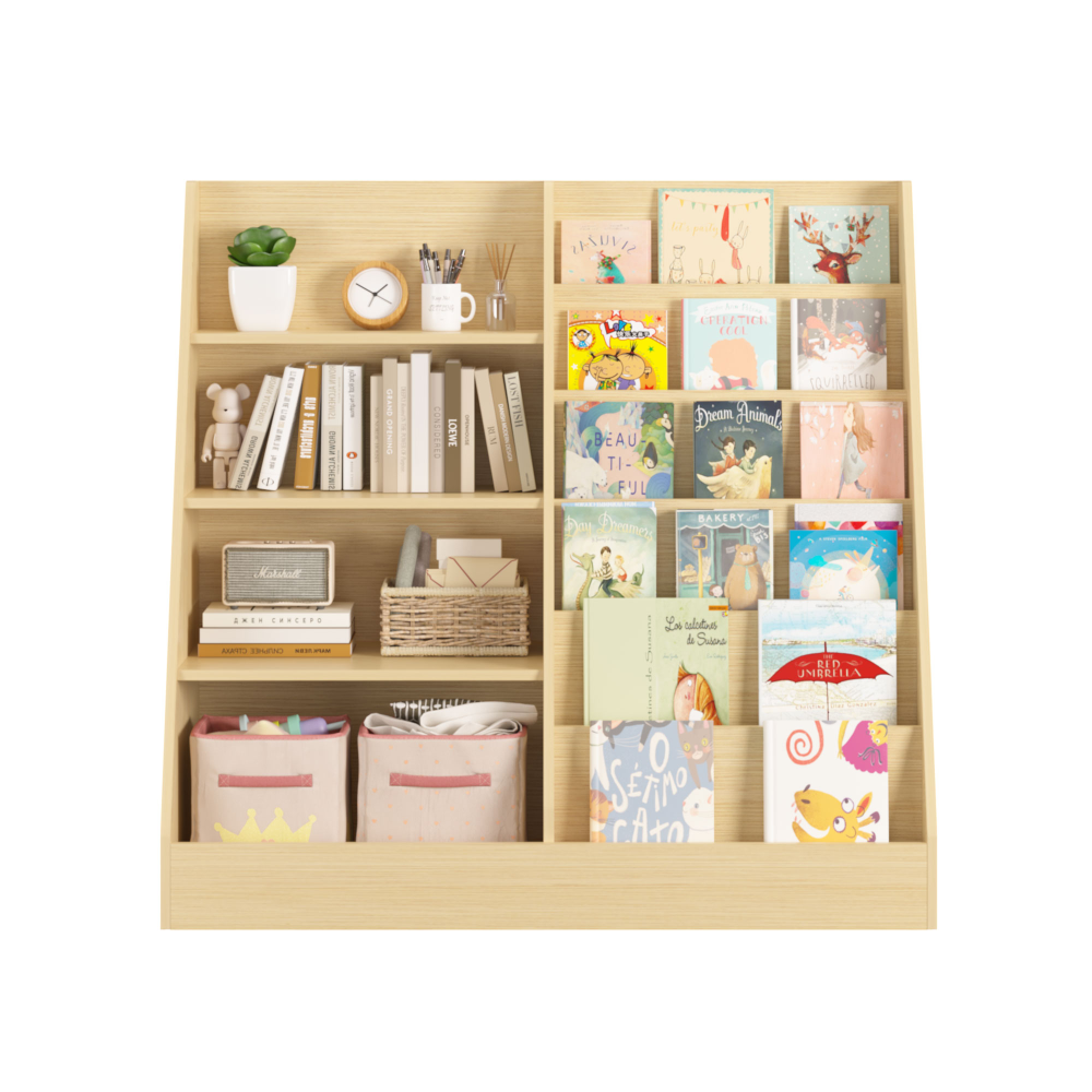 Kids Bookshelf and Toy Storage Organizer, Multifunctional 4 Tier Wooden Kids Book Shelf with Bookcase Display Stand in Kids Room Playroom Nursery for Kids, Children, Toddlers (White)