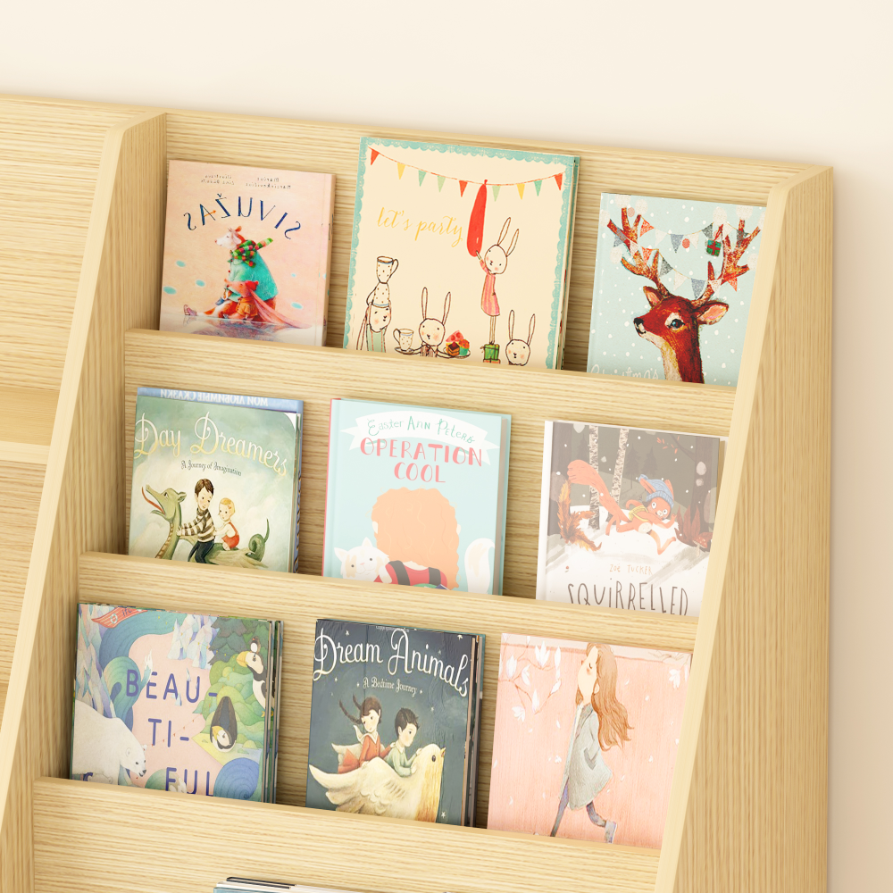 Kids Bookshelf and Toy Storage Organizer, Multifunctional 4 Tier Wooden Kids Book Shelf with Bookcase Display Stand in Kids Room Playroom Nursery for Kids, Children, Toddlers (White)