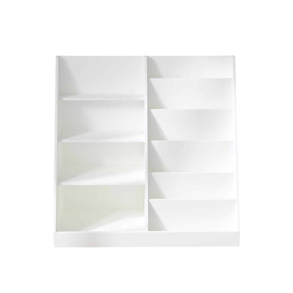 Kids Bookshelf and Toy Storage Organizer, Multifunctional 4 Tier Wooden Kids Book Shelf with Bookcase Display Stand in Kids Room Playroom Nursery for Kids, Children, Toddlers (White)