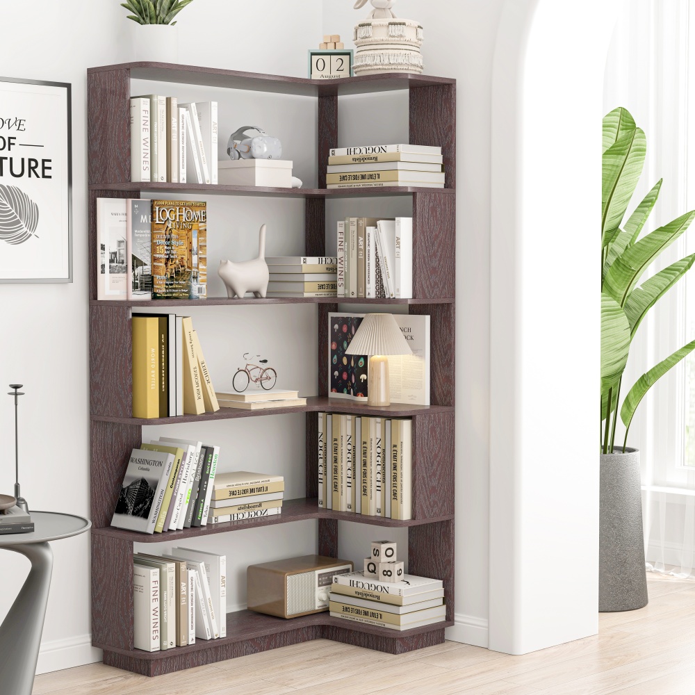 90cm (35.43") extended size Freestanding Corner Bookshelf For Living Room, Bedroom, home office, Wooden Bookcase with anti-drop panel and anti tipping device, Open storage Display cabinet 5 colors