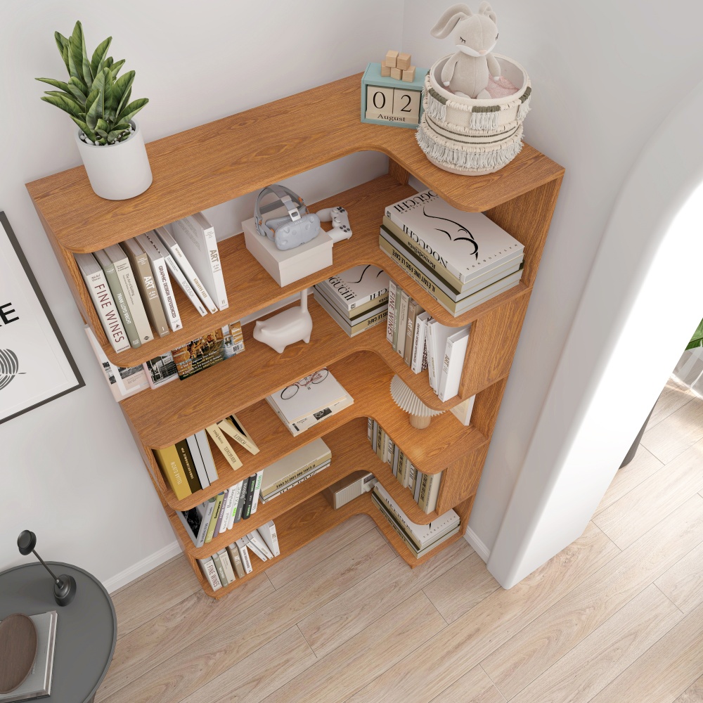 90cm (35.43") extended size Freestanding Corner Bookshelf For Living Room, Bedroom, home office, Wooden Bookcase with anti-drop panel and anti tipping device, Open storage Display cabinet 5 colors