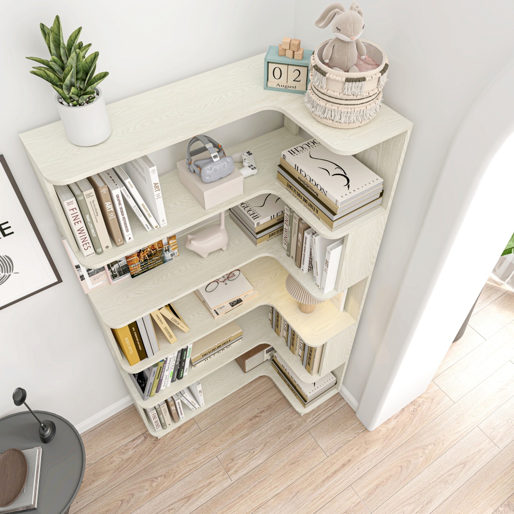 90cm (35.43") extended size Freestanding Corner Bookshelf For Living Room, Bedroom, home office, Wooden Bookcase with anti-drop panel and anti tipping device, Open storage Display cabinet 5 colors