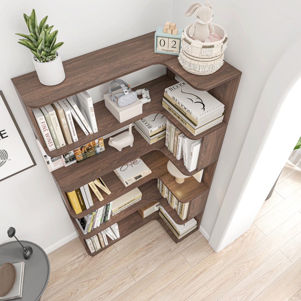 90cm (35.43") extended size Freestanding Corner Bookshelf For Living Room, Bedroom, home office, Wooden Bookcase with anti-drop panel and anti tipping device, Open storage Display cabinet 5 colors