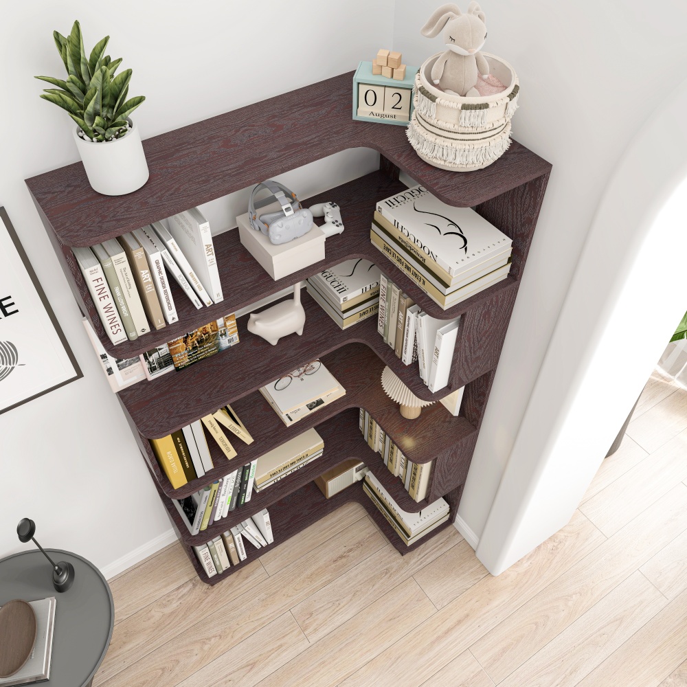 90cm (35.43") extended size Freestanding Corner Bookshelf For Living Room, Bedroom, home office, Wooden Bookcase with anti-drop panel and anti tipping device, Open storage Display cabinet 5 colors