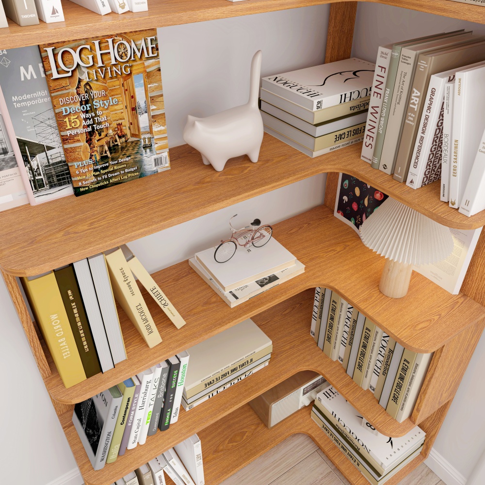 90cm (35.43") extended size Freestanding Corner Bookshelf For Living Room, Bedroom, home office, Wooden Bookcase with anti-drop panel and anti tipping device, Open storage Display cabinet 5 colors