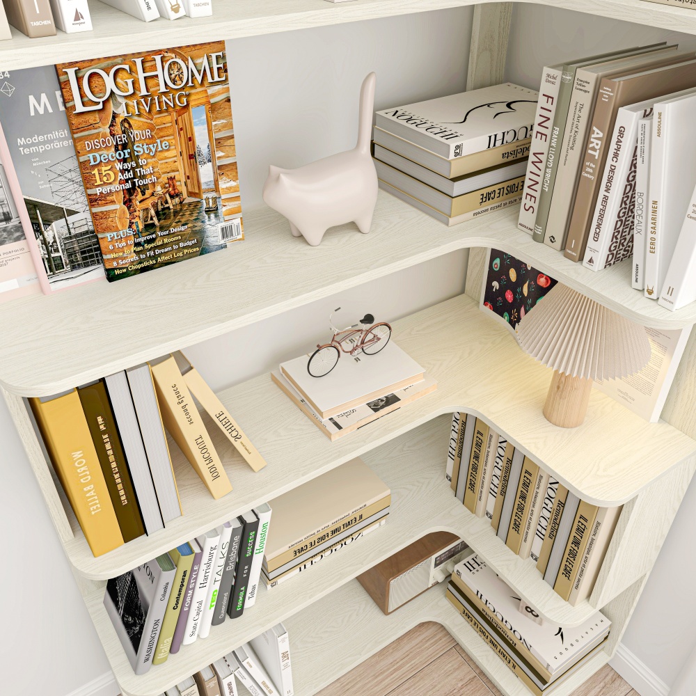 90cm (35.43") extended size Freestanding Corner Bookshelf For Living Room, Bedroom, home office, Wooden Bookcase with anti-drop panel and anti tipping device, Open storage Display cabinet 5 colors