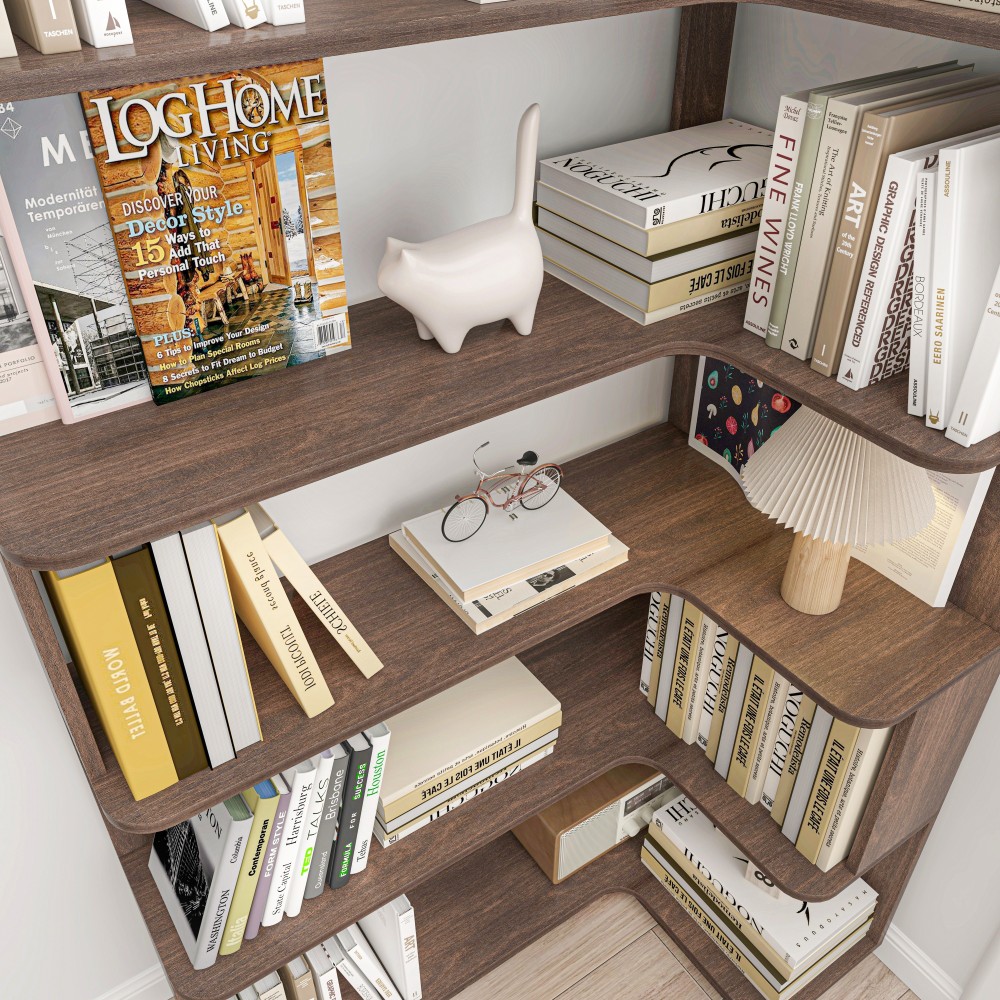 90cm (35.43") extended size Freestanding Corner Bookshelf For Living Room, Bedroom, home office, Wooden Bookcase with anti-drop panel and anti tipping device, Open storage Display cabinet 5 colors