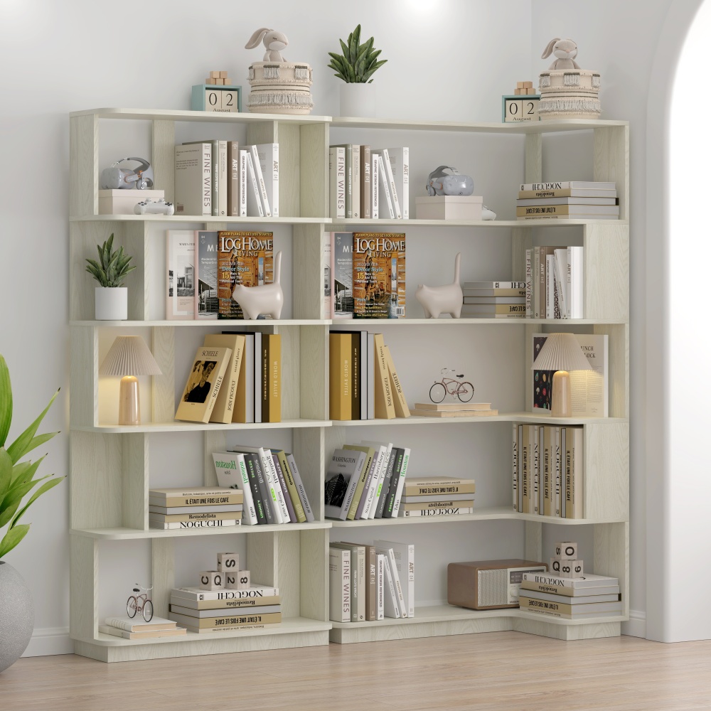 90cm (35.43") extended size Freestanding Corner Bookshelf For Living Room, Bedroom, home office, Wooden Bookcase with anti-drop panel and anti tipping device, Open storage Display cabinet 5 colors