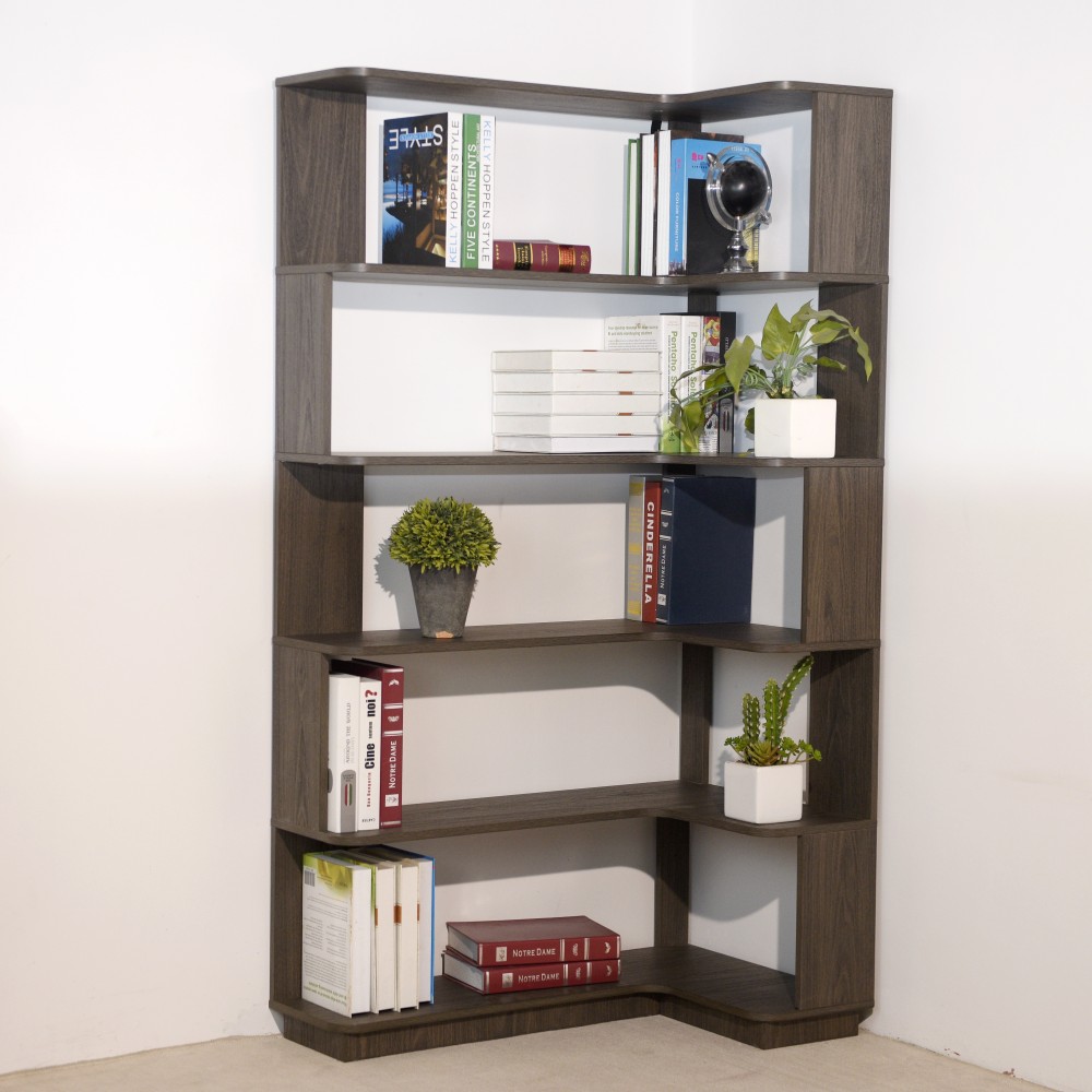 90cm (35.43") extended size Freestanding Corner Bookshelf For Living Room, Bedroom, home office, Wooden Bookcase with anti-drop panel and anti tipping device, Open storage Display cabinet 5 colors
