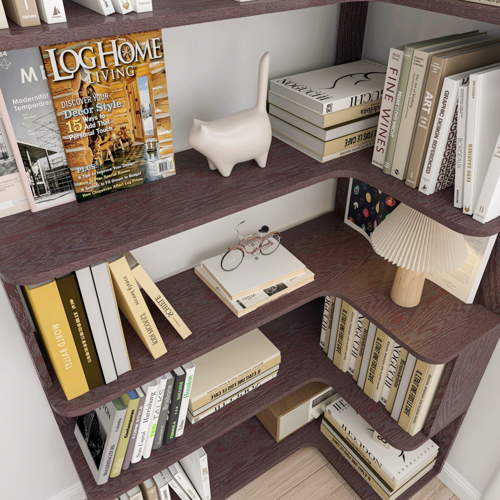 90cm (35.43") extended size Freestanding Corner Bookshelf For Living Room, Bedroom, home office, Wooden Bookcase with anti-drop panel and anti tipping device, Open storage Display cabinet 5 colors