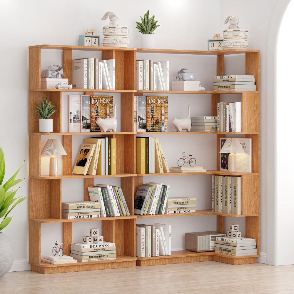 90cm (35.43") extended size Freestanding Corner Bookshelf For Living Room, Bedroom, home office, Wooden Bookcase with anti-drop panel and anti tipping device, Open storage Display cabinet 5 colors