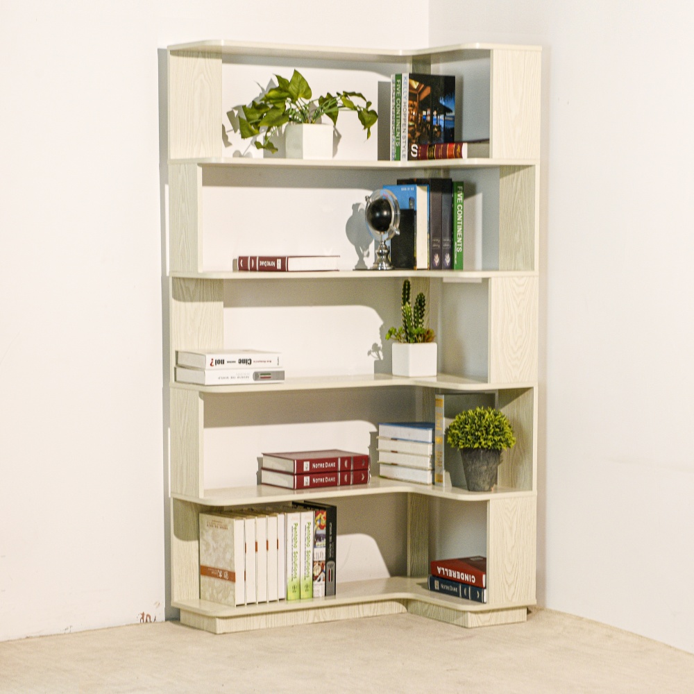90cm (35.43") extended size Freestanding Corner Bookshelf For Living Room, Bedroom, home office, Wooden Bookcase with anti-drop panel and anti tipping device, Open storage Display cabinet 5 colors