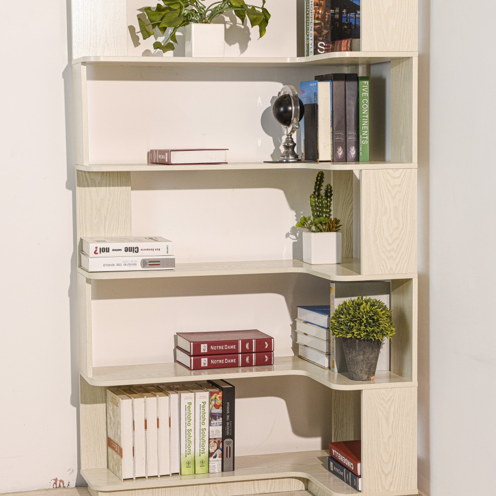 90cm (35.43") extended size Freestanding Corner Bookshelf For Living Room, Bedroom, home office, Wooden Bookcase with anti-drop panel and anti tipping device, Open storage Display cabinet 5 colors