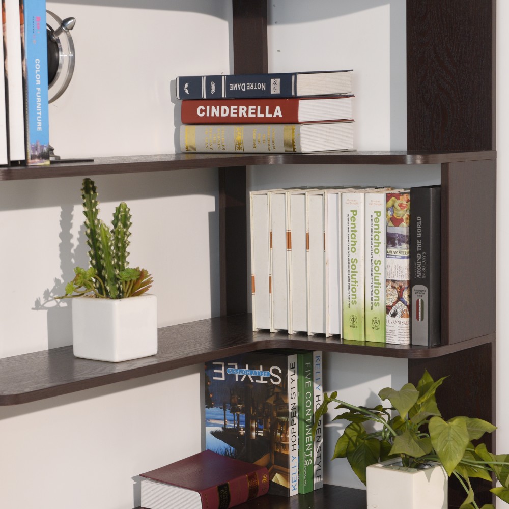 90cm (35.43") extended size Freestanding Corner Bookshelf For Living Room, Bedroom, home office, Wooden Bookcase with anti-drop panel and anti tipping device, Open storage Display cabinet 5 colors