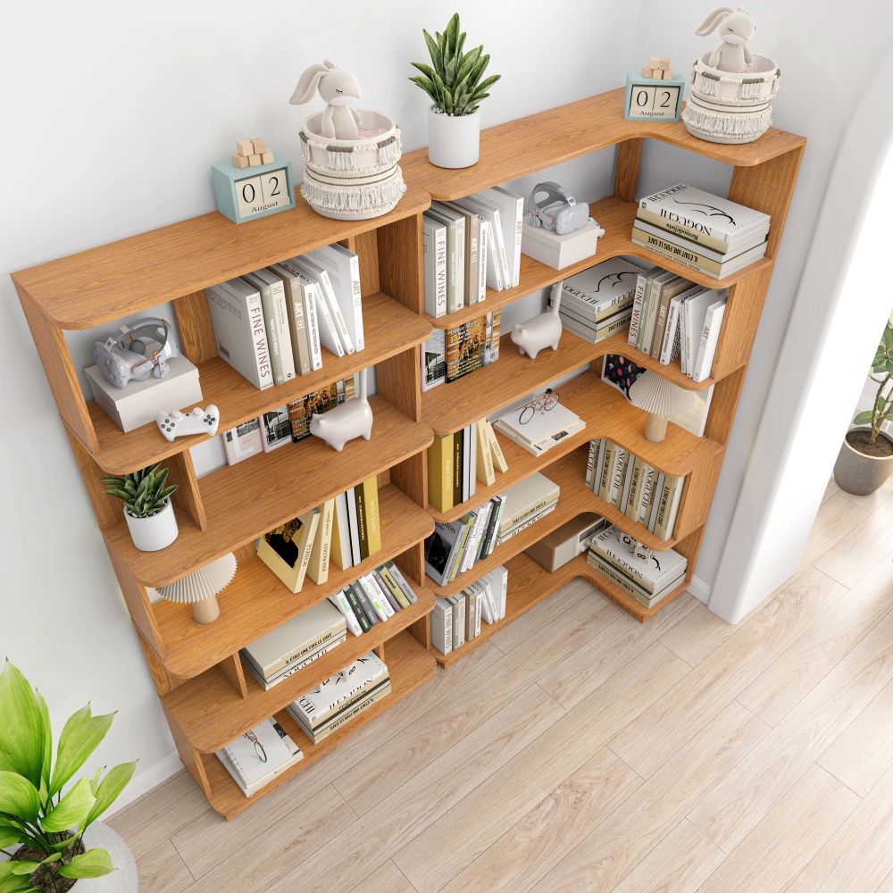 90cm (35.43") extended size Freestanding Corner Bookshelf For Living Room, Bedroom, home office, Wooden Bookcase with anti-drop panel and anti tipping device, Open storage Display cabinet 5 colors