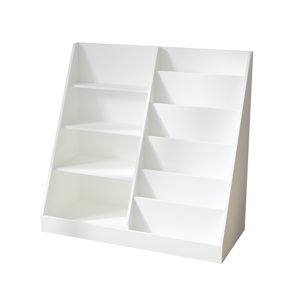 Kids Bookshelf and Toy Storage Organizer, Multifunctional 4 Tier Wooden Kids Book Shelf with Bookcase Display Stand in Kids Room Playroom Nursery for Kids, Children, Toddlers (White)