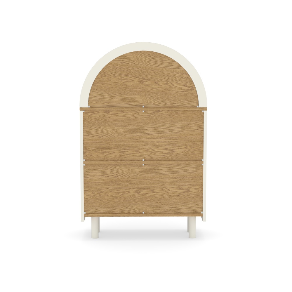 Arched Small Bookcase,Arched Storage Cabinet,Wooden Modern Arched Top Bookshelf with 3 Shelves,White with Woodgrain Shelves, 3-Tier Storage Shelf for Living Room, Bedroom, Entryway
