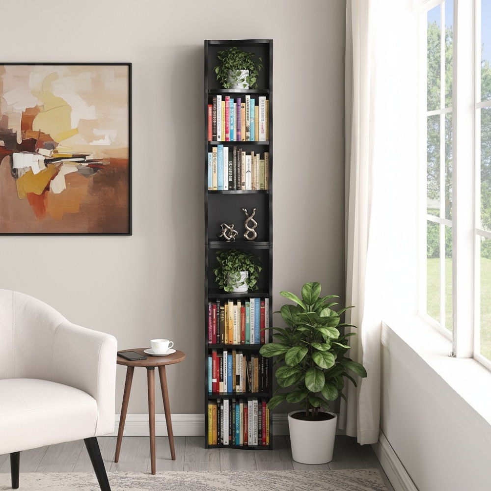 8-layer adjustable shelf ultra-thin bookshelf with a wavy border design, which is more aesthetically pleasing, is suitable for high and narrow, display and multi-functional bookshelves in home offices