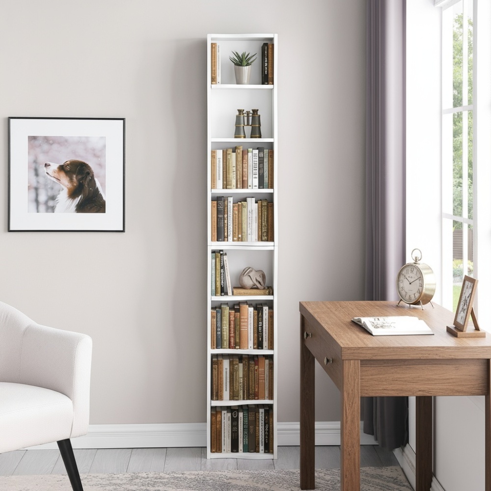 8-layer adjustable shelf ultra-thin bookshelf with a wavy border design, which is more aesthetically pleasing, is suitable for high and narrow, display and multi-functional bookshelves in home offices