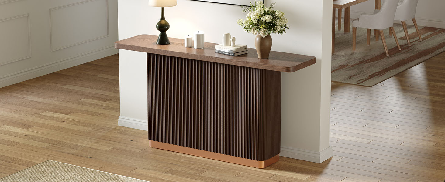 Console Table for Entryway, Ash Veneer Top, Fluted Base with Metal Accent, Modern Hallway Table