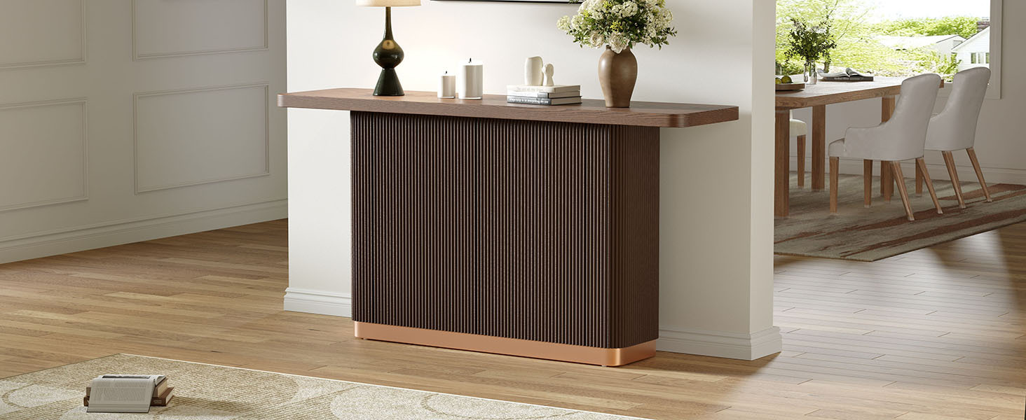 Console Table for Entryway, Ash Veneer Top, Fluted Base with Metal Accent, Modern Hallway Table
