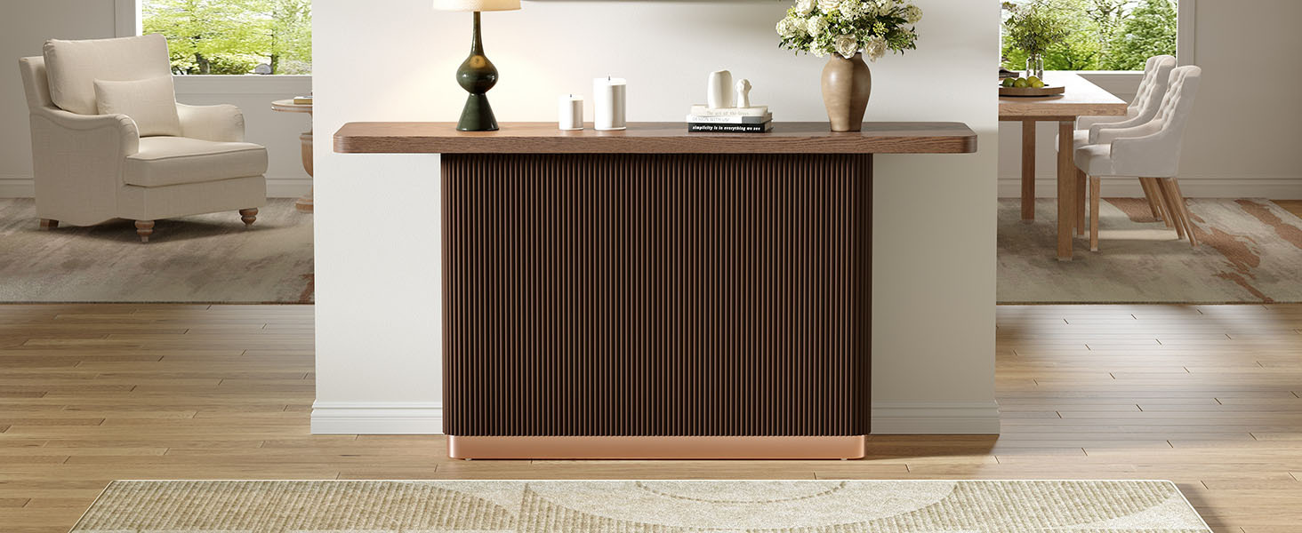 Console Table for Entryway, Ash Veneer Top, Fluted Base with Metal Accent, Modern Hallway Table