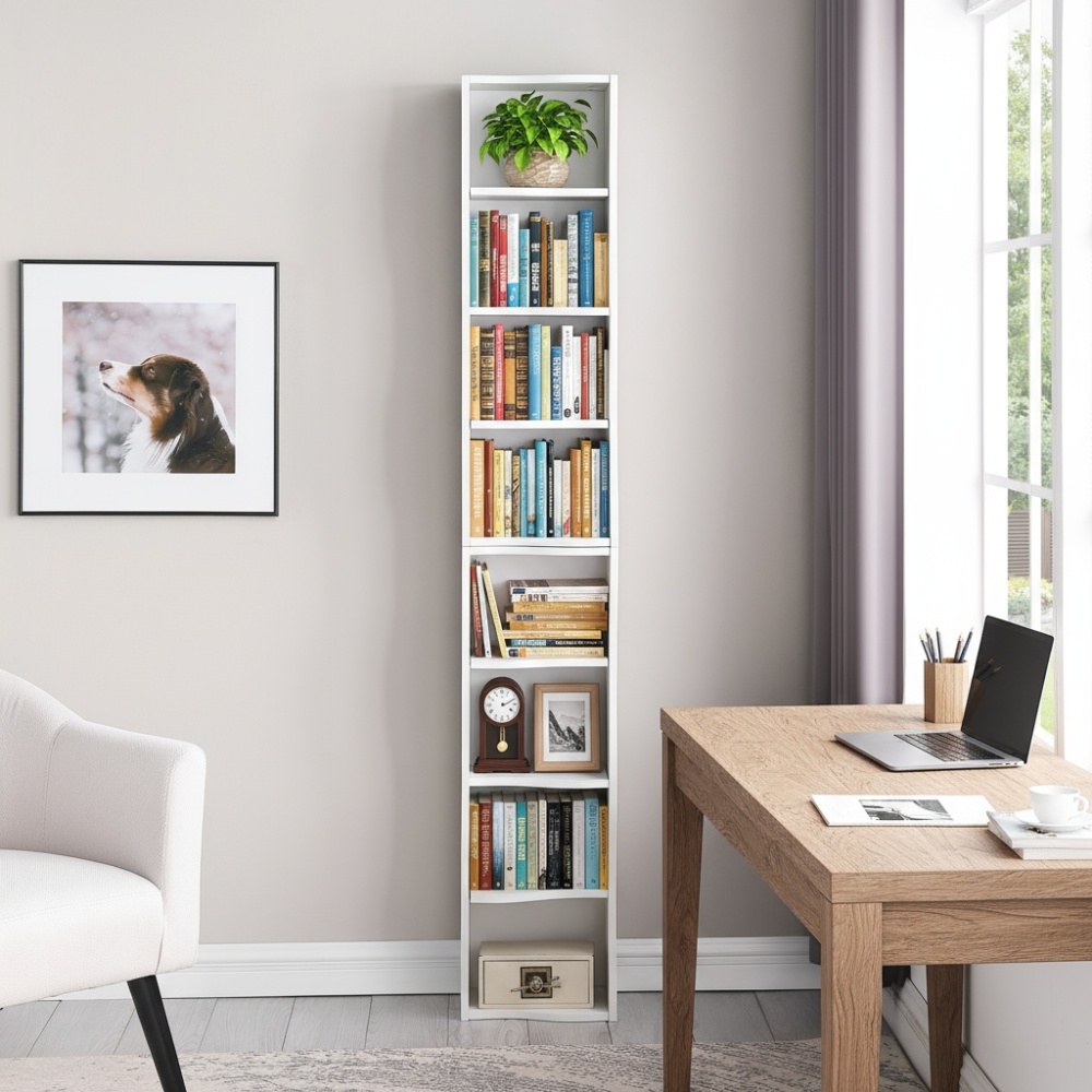 8-layer adjustable shelf ultra-thin bookshelf with a wavy border design, which is more aesthetically pleasing, is suitable for high and narrow, display and multi-functional bookshelves in home offices