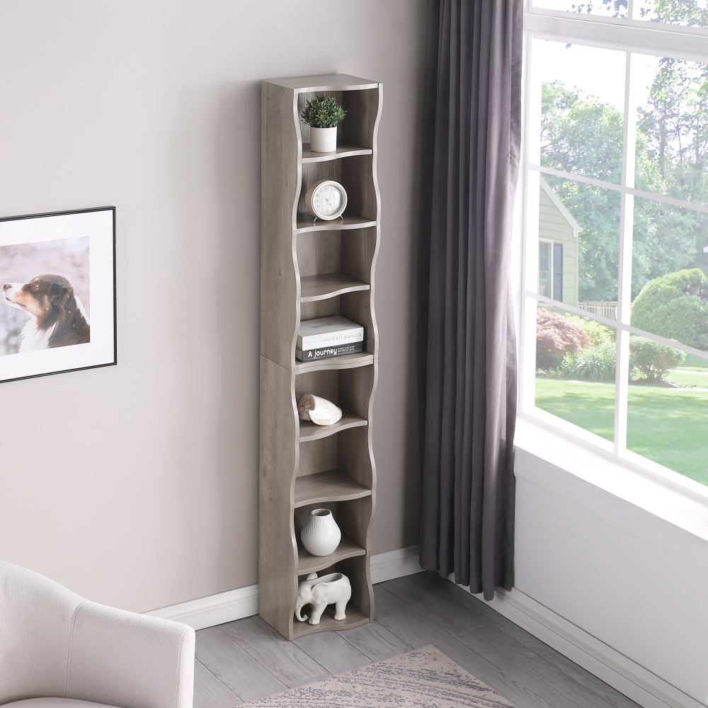 8-layer adjustable shelf ultra-thin bookshelf with a wavy border design, which is more aesthetically pleasing, is suitable for high and narrow, display and multi-functional bookshelves in home offices