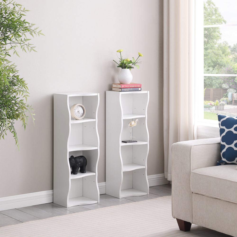 8-layer adjustable shelf ultra-thin bookshelf with a wavy border design, which is more aesthetically pleasing, is suitable for high and narrow, display and multi-functional bookshelves in home offices