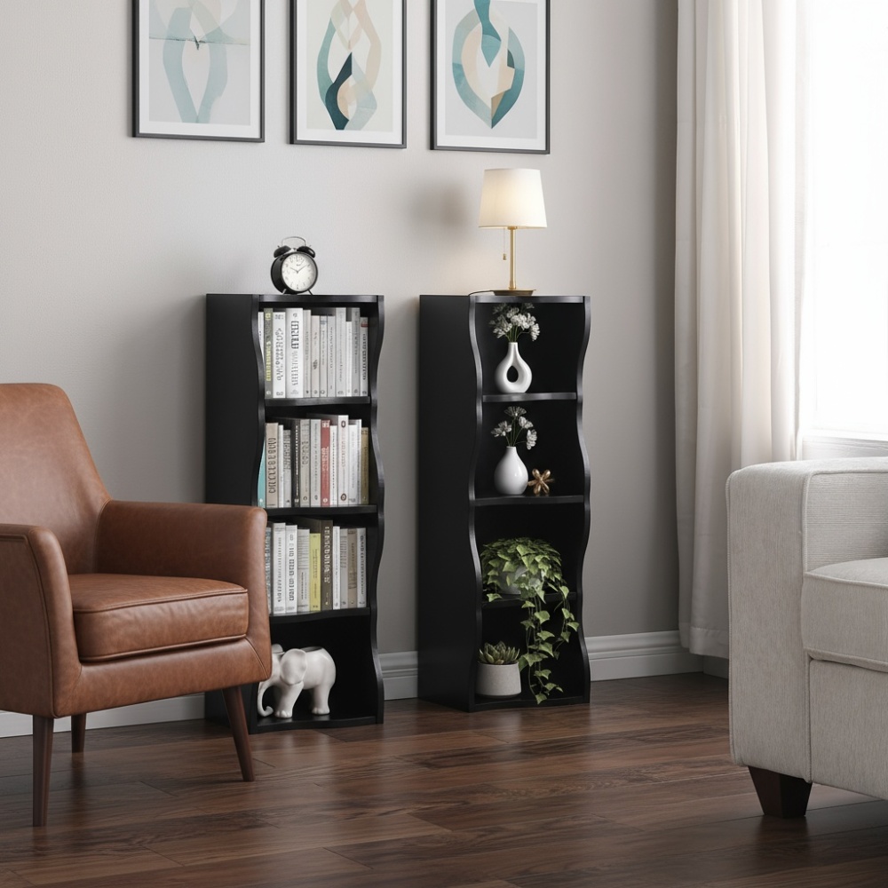 8-layer adjustable shelf ultra-thin bookshelf with a wavy border design, which is more aesthetically pleasing, is suitable for high and narrow, display and multi-functional bookshelves in home offices