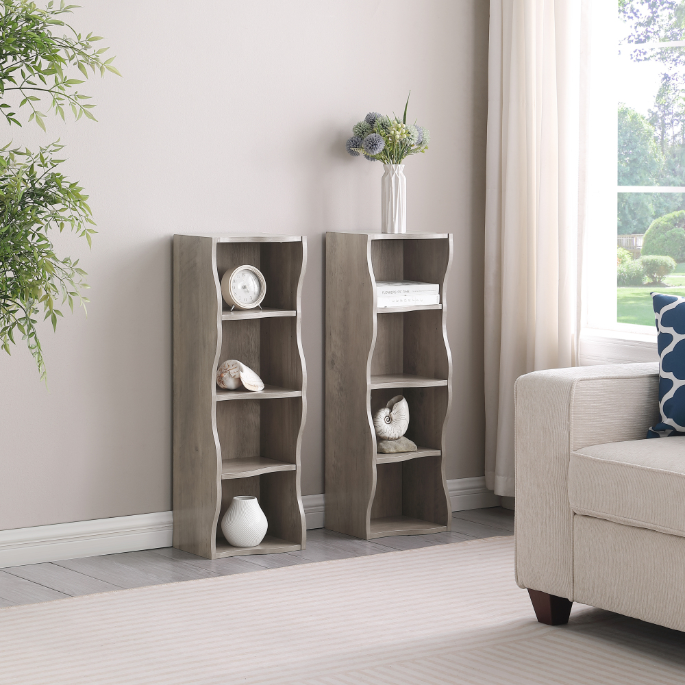 8-layer adjustable shelf ultra-thin bookshelf with a wavy border design, which is more aesthetically pleasing, is suitable for high and narrow, display and multi-functional bookshelves in home offices