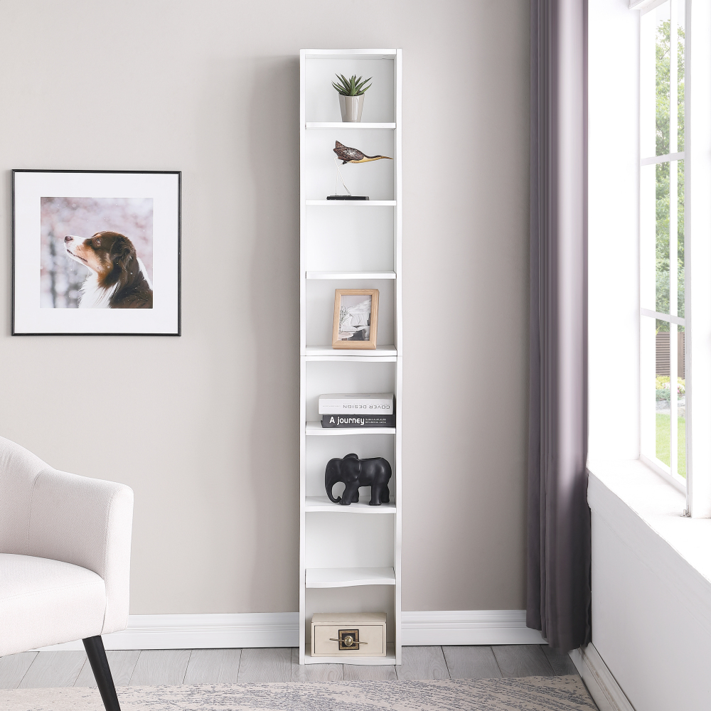 8-layer adjustable shelf ultra-thin bookshelf with a wavy border design, which is more aesthetically pleasing, is suitable for high and narrow, display and multi-functional bookshelves in home offices