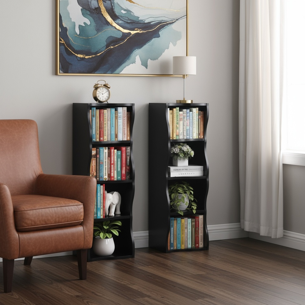 8-layer adjustable shelf ultra-thin bookshelf with a wavy border design, which is more aesthetically pleasing, is suitable for high and narrow, display and multi-functional bookshelves in home offices